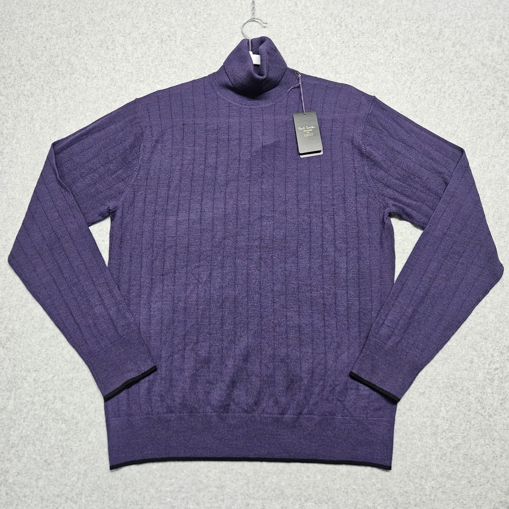 Paul Smith Gents Pullover Roll Neck Large Purple Merino Wool Sweater NWT